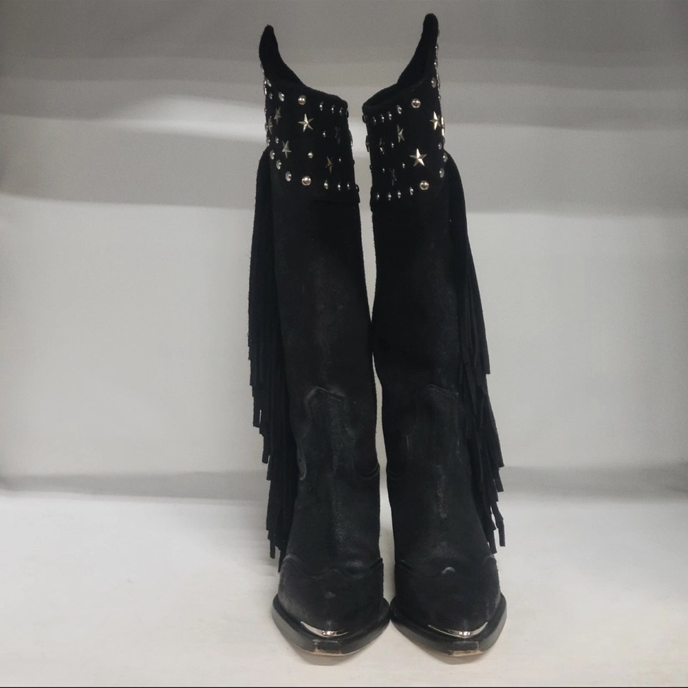 SOLD!!!!!Black Fringe Star-Studded Women's Boots